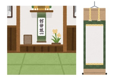 A hanging scroll rolled up for storage