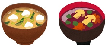 Miso soup and clear soup (osuimono) in lacquer bowls, traditional Japanese cuisine
