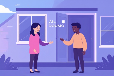 Friends in Japan using the word 'dōmo' in a casual conversation