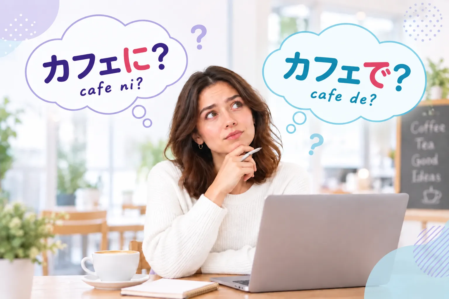Japanese particles に and で for places