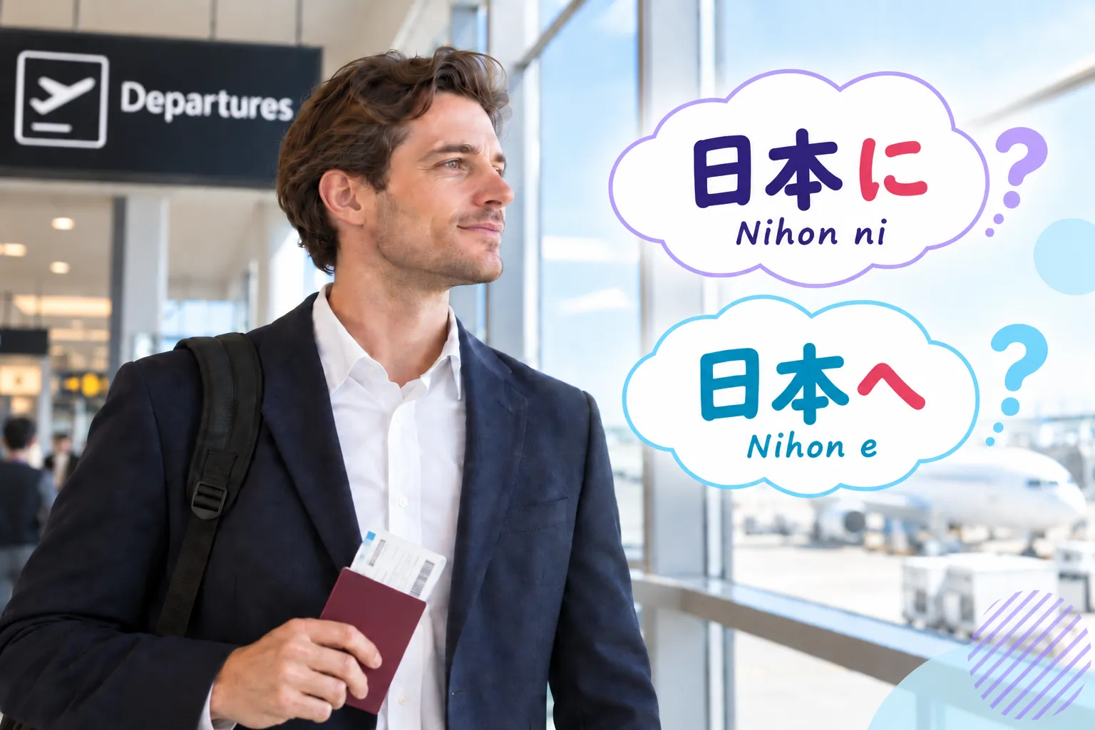 Japanese learner comparing に and へ for movement and direction