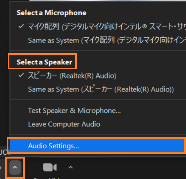 audio settings speaker