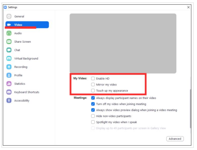 zoom video settings 